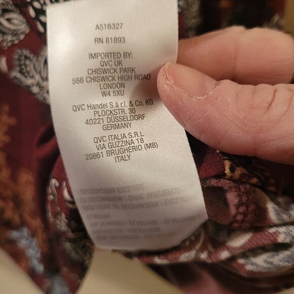 Susan Graver Womens Liquid Knit Top V-Neck Floral Blouse Size 1X Burgandy/Blue - Picture 11 of 12